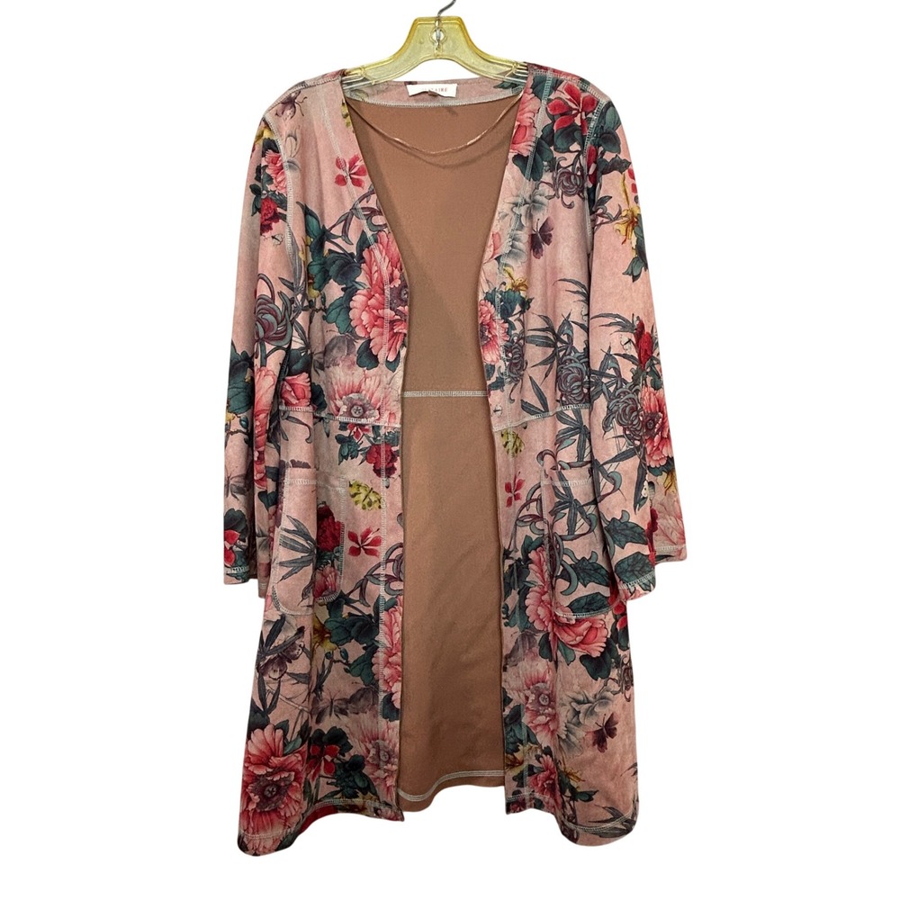 Solitaire Floral Duster Jacket Womens Medium Pink Open Longline Cottagecore Boho